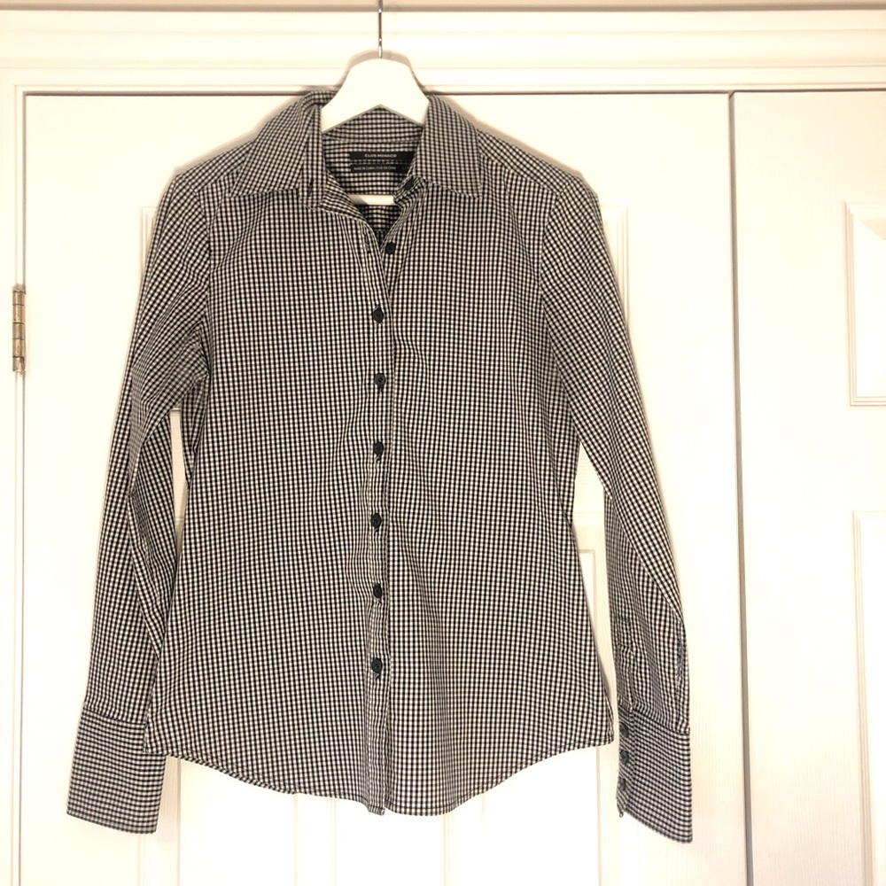 Club Monaco blouse, black and white checkered